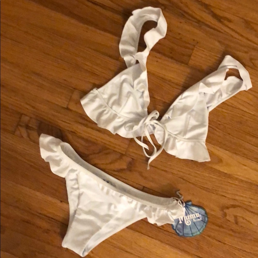 Show me your Mumu white ruffle bikini